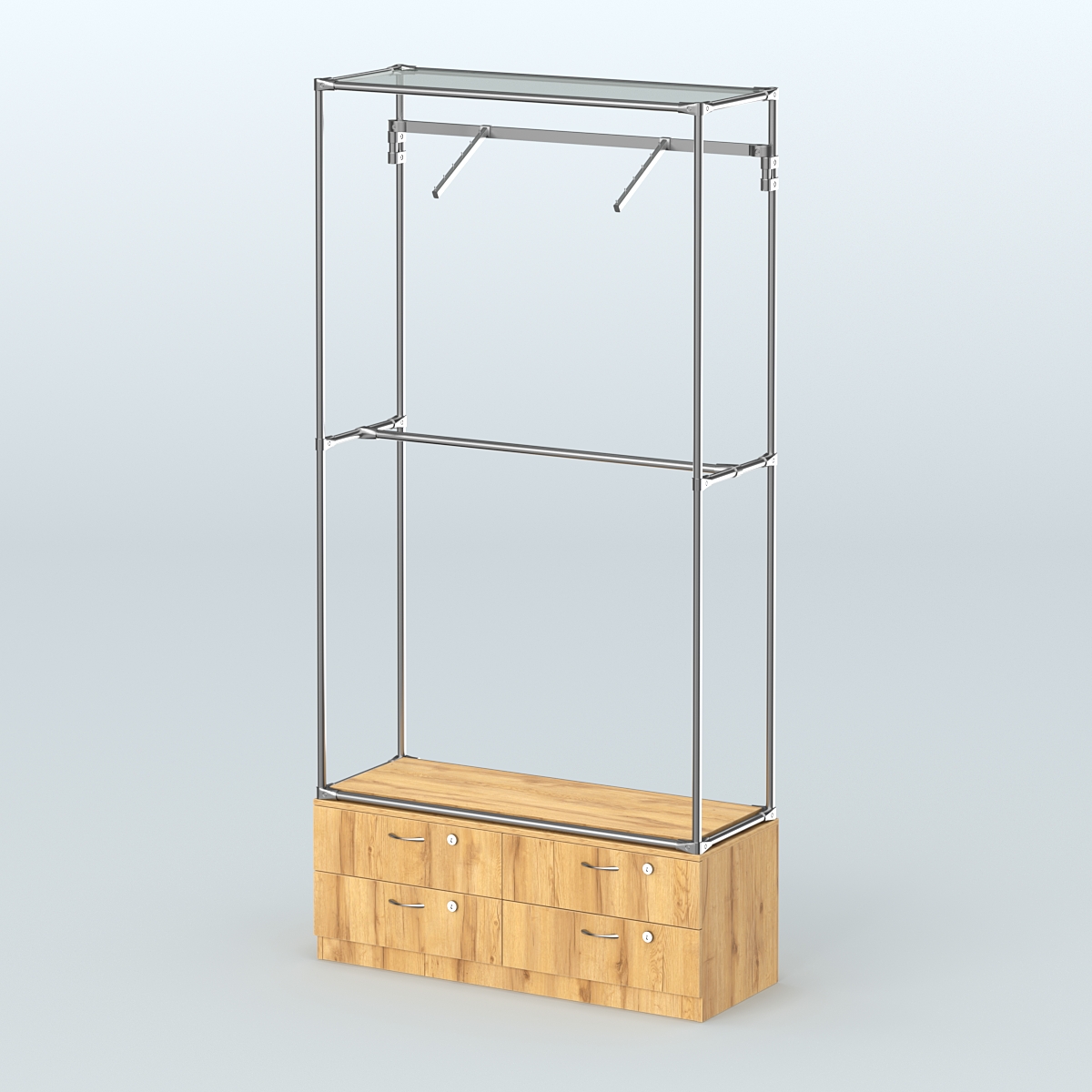 Торговая система ХРОМ без ДСП 1200 мм №4-2 с тумбой Т-14 и поручнями Дуб Золотистый