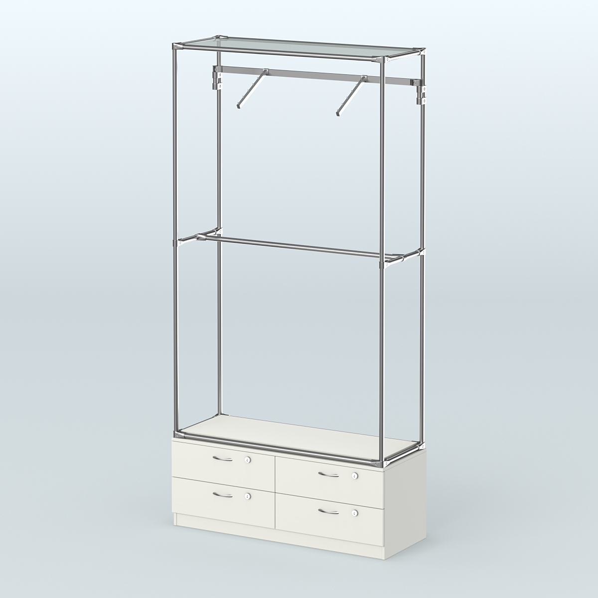 Торговая система ХРОМ без ДСП 1200 мм №4-2 с тумбой Т-14 и поручнями Белый