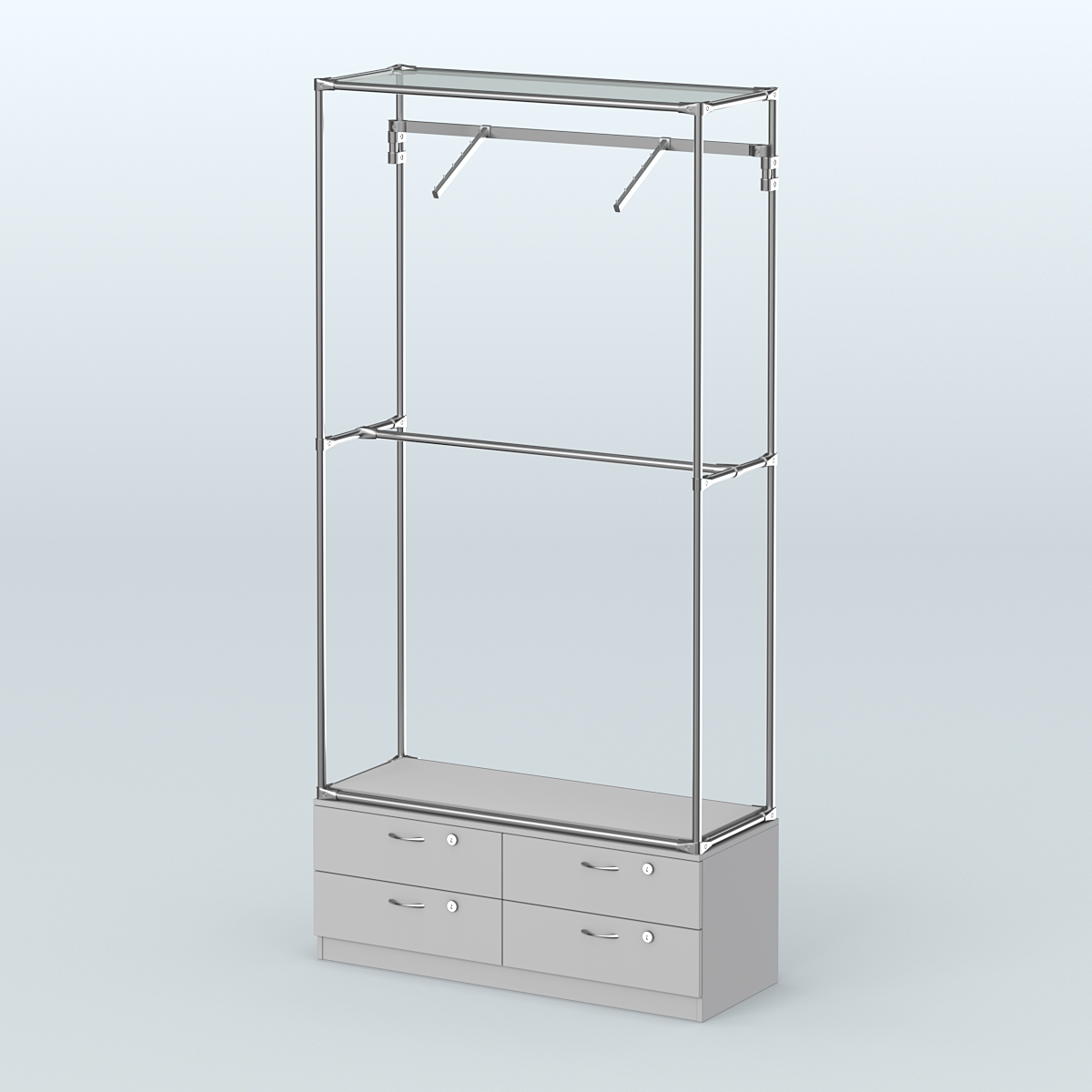 Торговая система ХРОМ без ДСП 1200 мм №4-2 с тумбой Т-14 и поручнями Серый