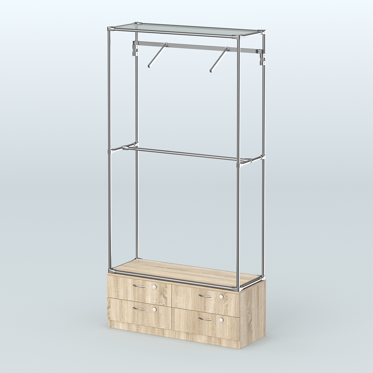 Торговая система ХРОМ без ДСП 1200 мм №4-2 с тумбой Т-14 и поручнями Дуб Сонома