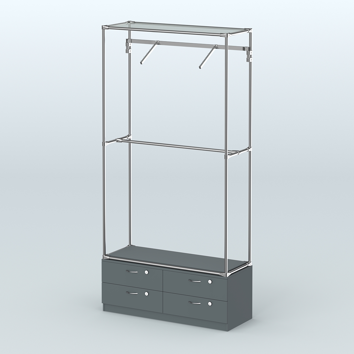 Торговая система ХРОМ без ДСП 1200 мм №4-2 с тумбой Т-14 и поручнями Темно-Серый