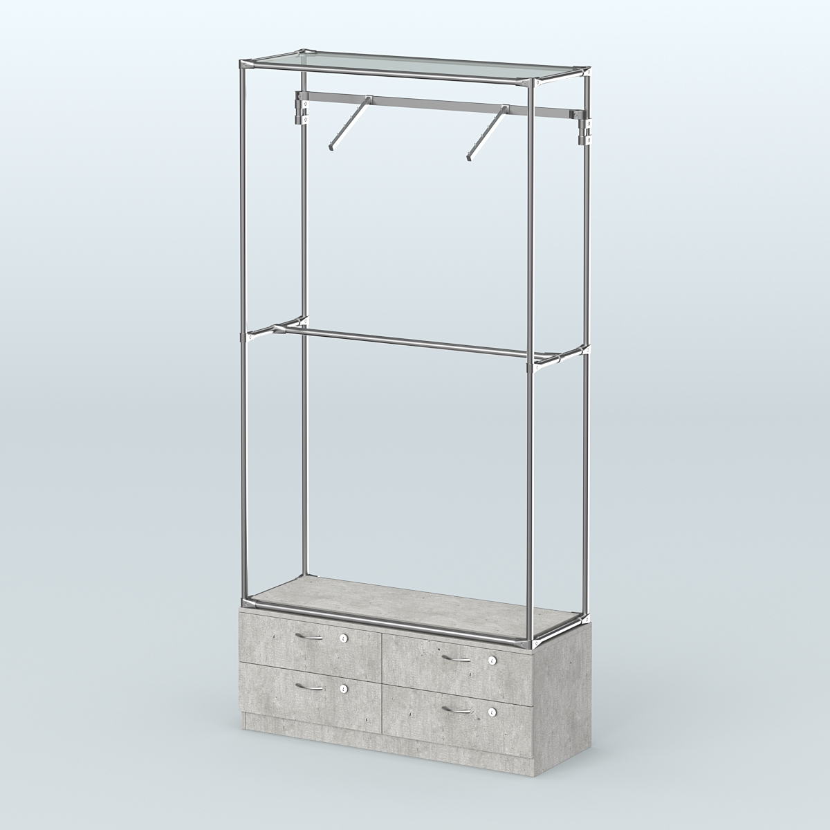 Торговая система ХРОМ без ДСП 1200 мм №4-2 с тумбой Т-14 и поручнями Метрополитан Грей