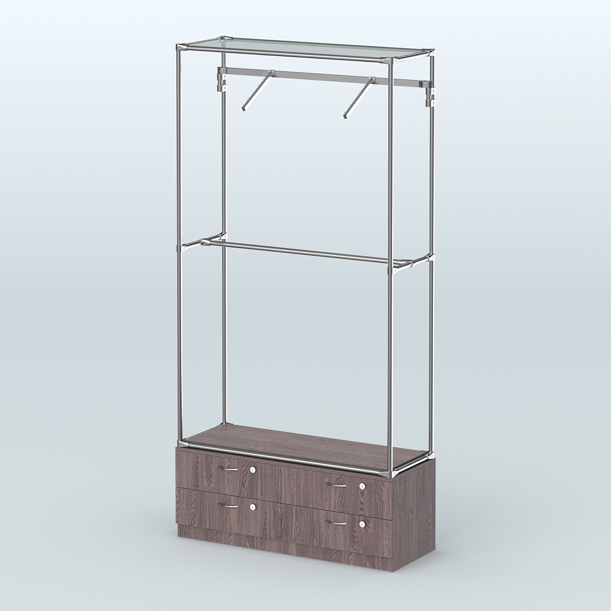 Торговая система ХРОМ без ДСП 1200 мм №4-2 с тумбой Т-14 и поручнями Ясень Анкор темный