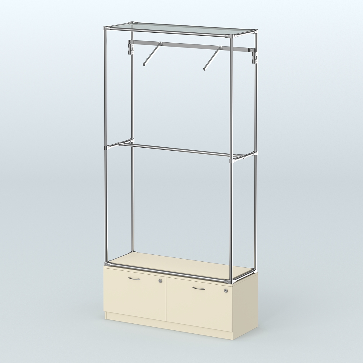 Торговая система ХРОМ без ДСП 1200 мм №4-3 с тумбой Т-15 и поручнями Крем Вайс