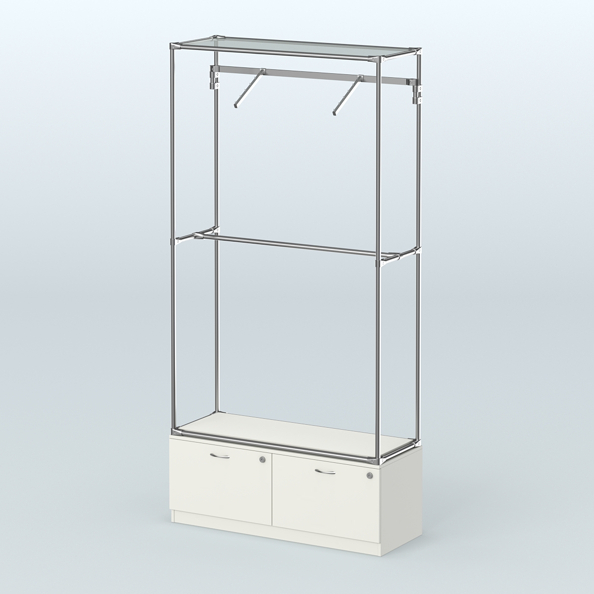 Торговая система ХРОМ без ДСП 1200 мм №4-3 с тумбой Т-15 и поручнями Белый