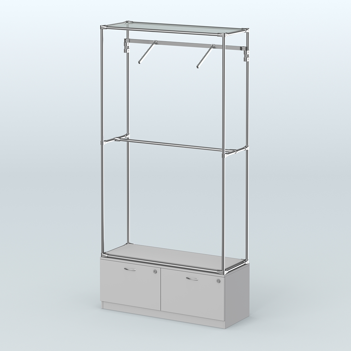 Торговая система ХРОМ без ДСП 1200 мм №4-3 с тумбой Т-15 и поручнями Серый