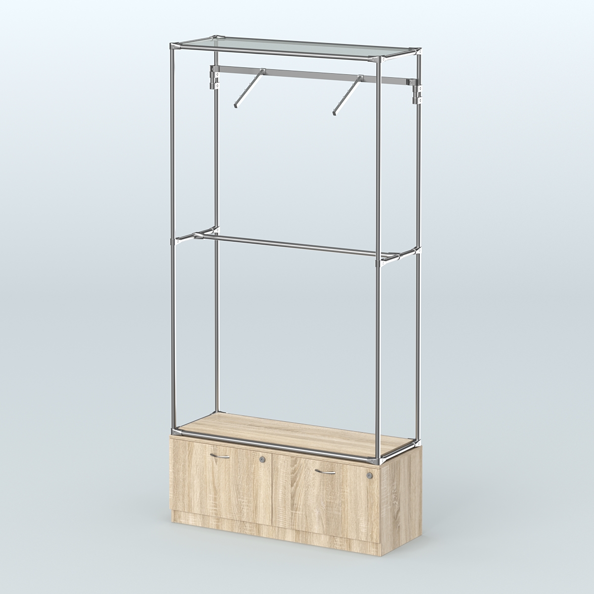 Торговая система ХРОМ без ДСП 1200 мм №4-3 с тумбой Т-15 и поручнями Дуб Сонома