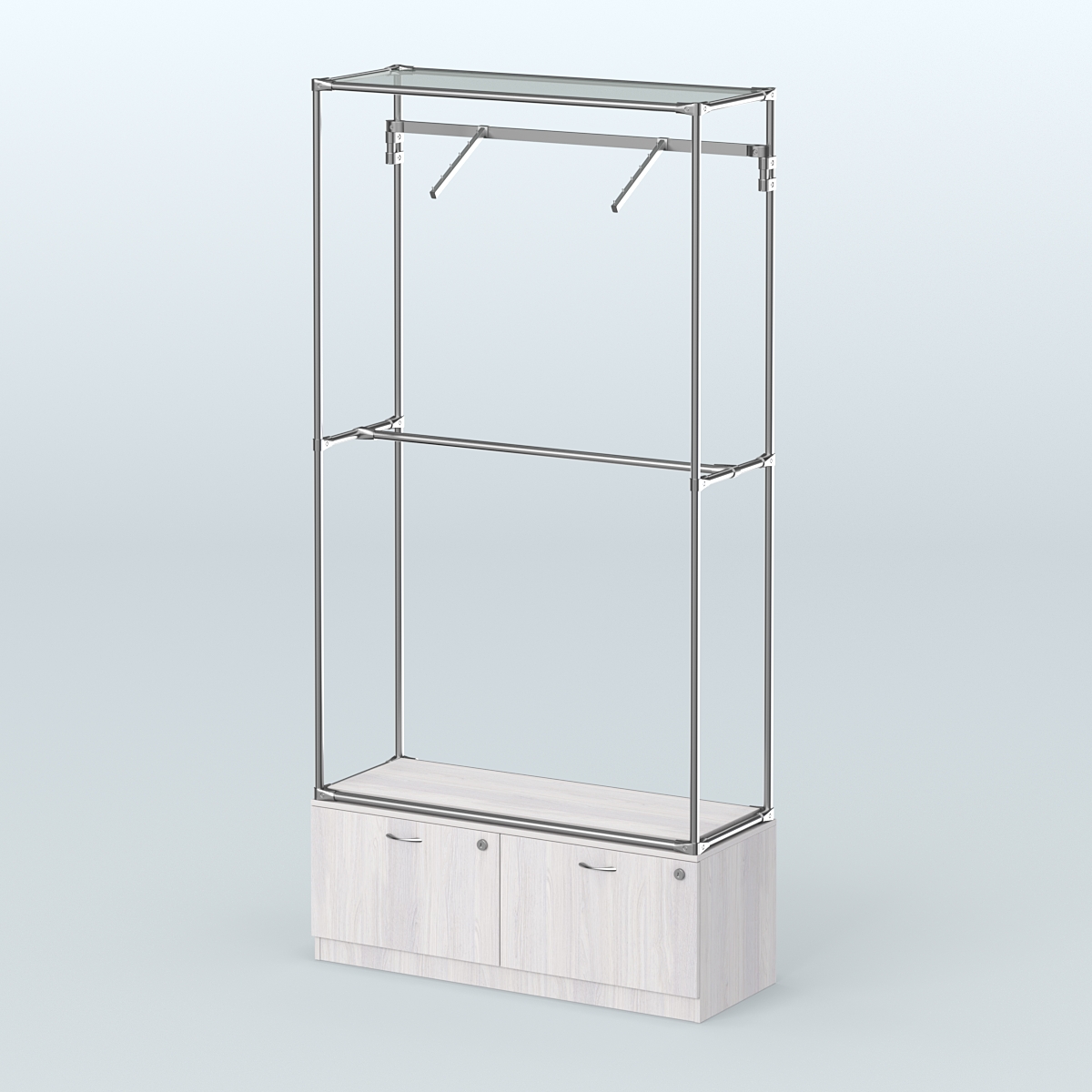 Торговая система ХРОМ без ДСП 1200 мм №4-3 с тумбой Т-15 и поручнями Ясень Анкор светлый