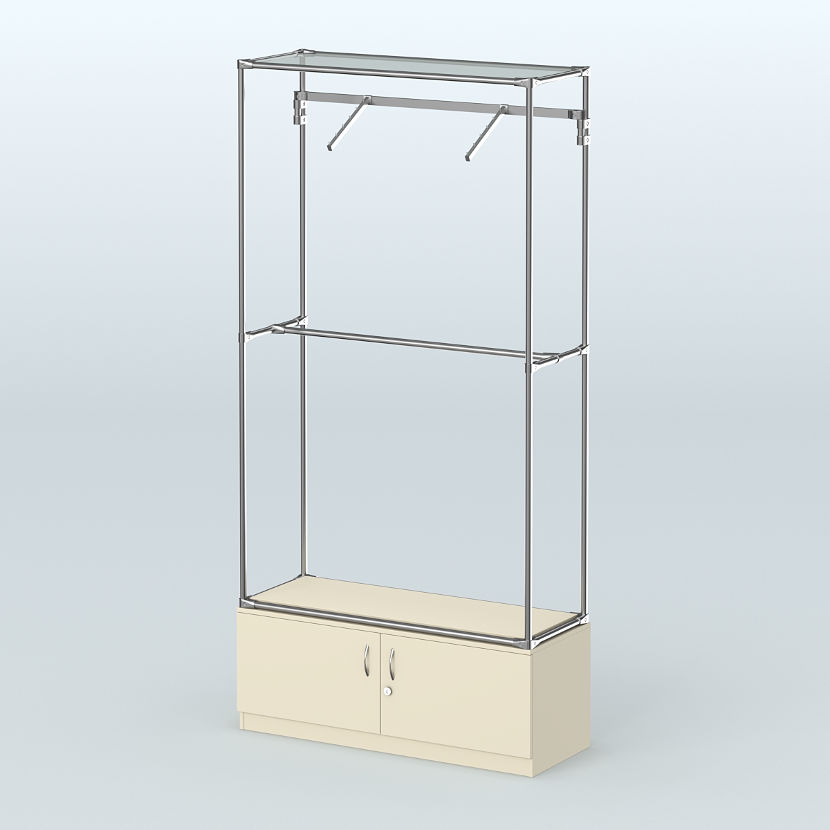 Торговая система ХРОМ без ДСП 1200 мм №4-4 с тумбой Т-21 и поручнями Крем Вайс