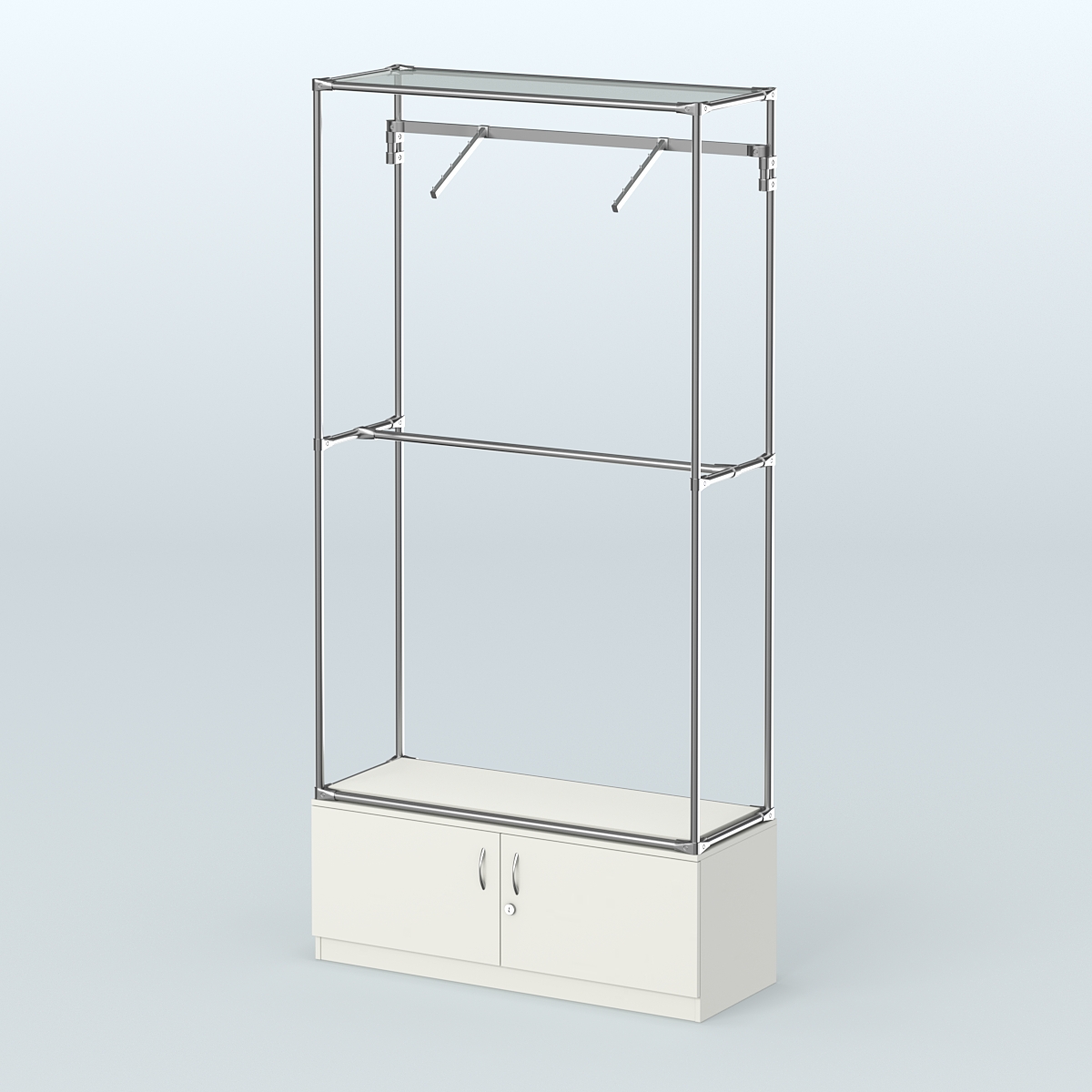 Торговая система ХРОМ без ДСП 1200 мм №4-4 с тумбой Т-21 и поручнями Белый