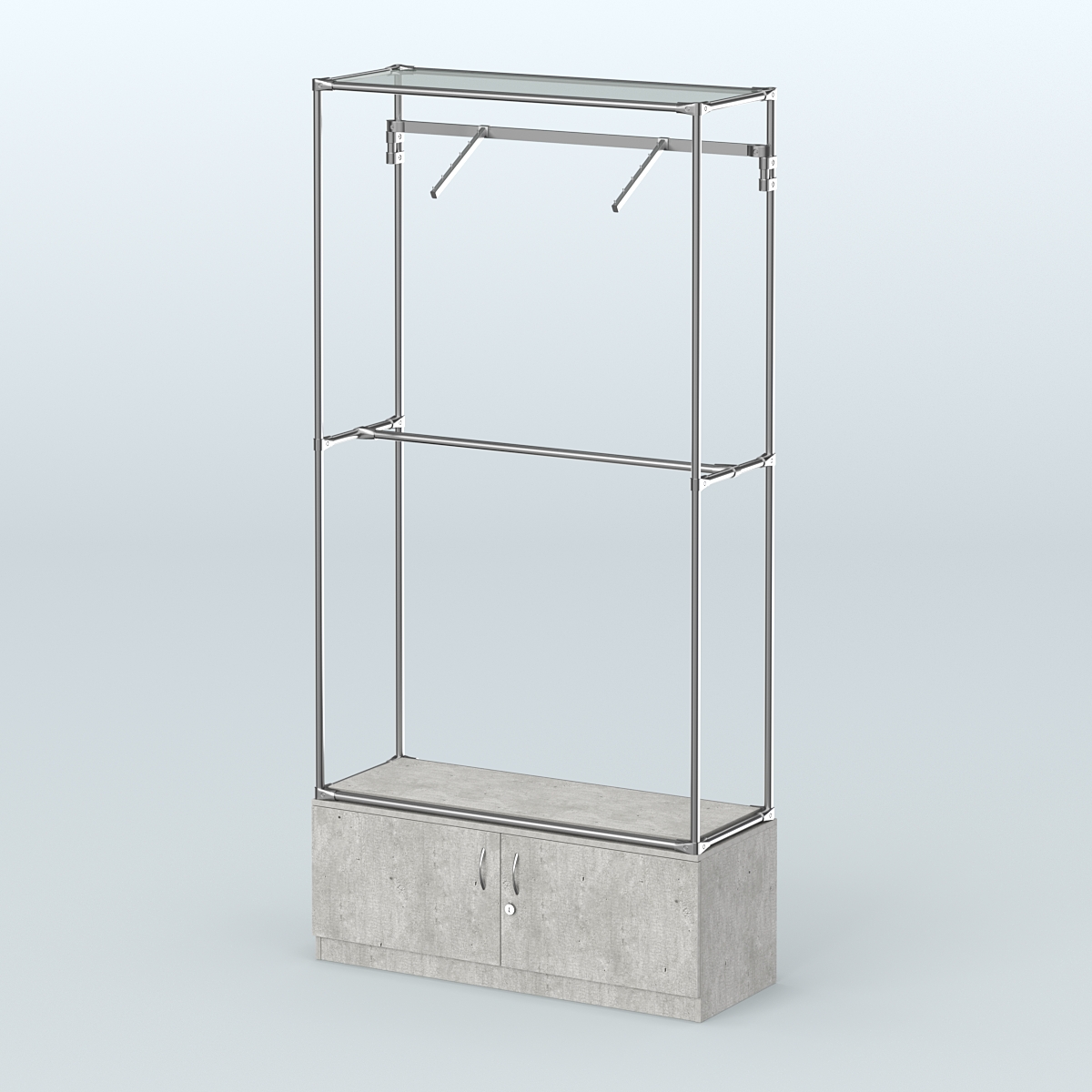 Торговая система ХРОМ без ДСП 1200 мм №4-4 с тумбой Т-21 и поручнями Метрополитан Грей