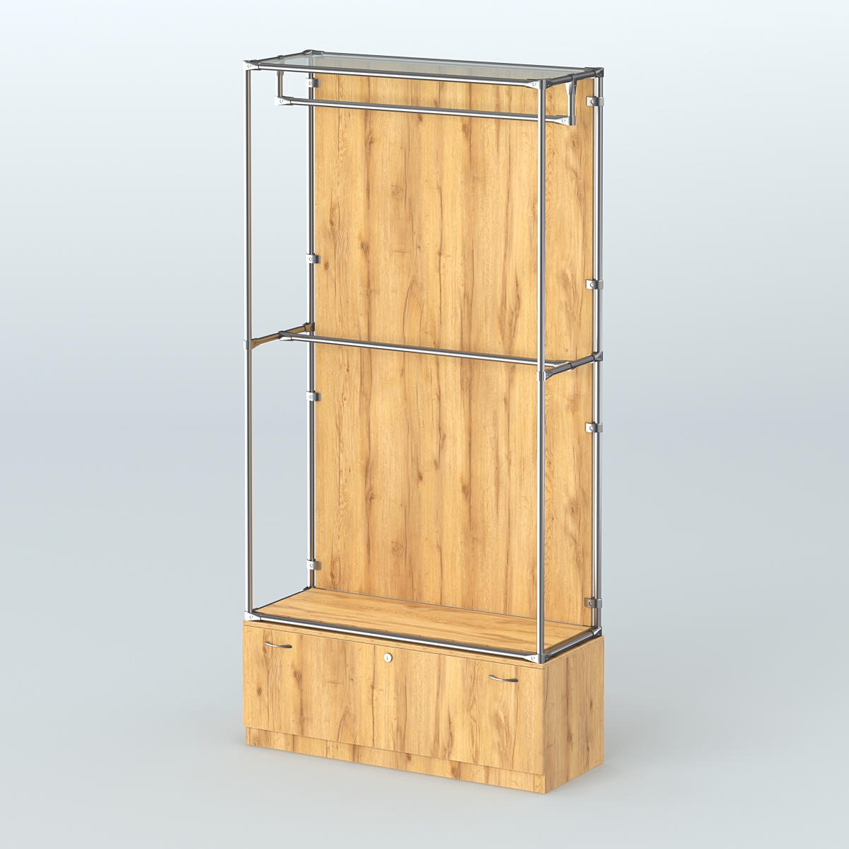 Торговая система ХРОМ (задняя стенка - ДСП) 1200 мм №1-1 с тумбой Т-11 и поручнями Дуб Золотистый