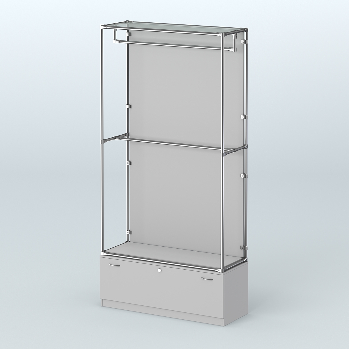 Торговая система ХРОМ (задняя стенка - ДСП) 1200 мм №1-1 с тумбой Т-11 и поручнями Серый