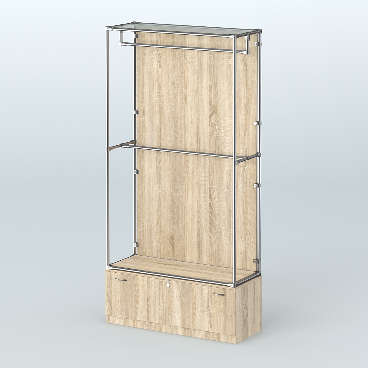 Торговая система ХРОМ (задняя стенка - ДСП) 1200 мм №1-1 с тумбой Т-11 и поручнями Дуб Сонома