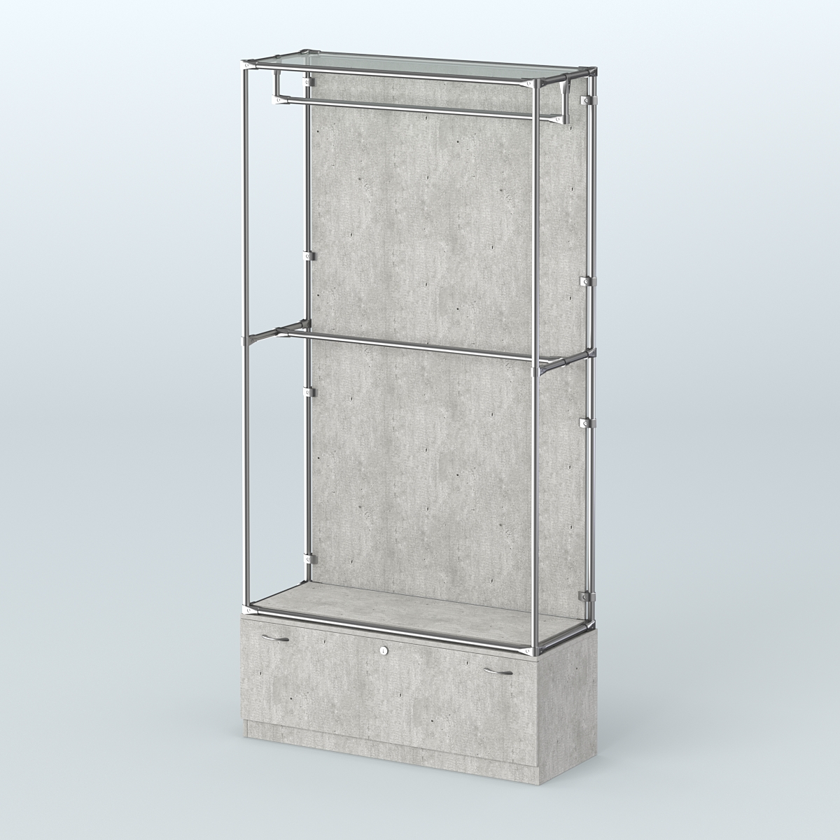 Торговая система ХРОМ (задняя стенка - ДСП) 1200 мм №1-1 с тумбой Т-11 и поручнями Метрополитан Грей