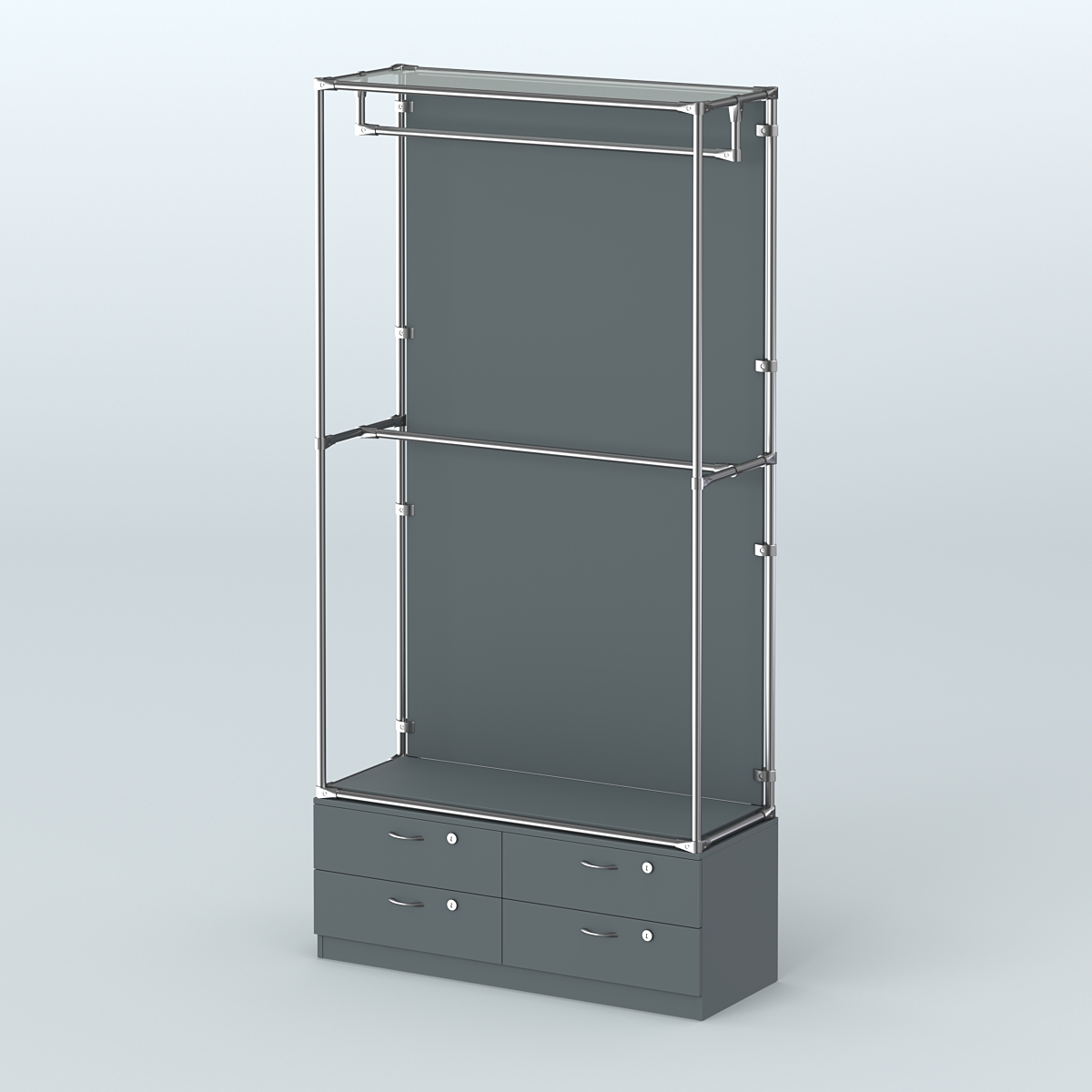 Торговая система ХРОМ (задняя стенка - ДСП) 1200 мм №1-2 с тумбой Т-14 и поручнями Темно-Серый