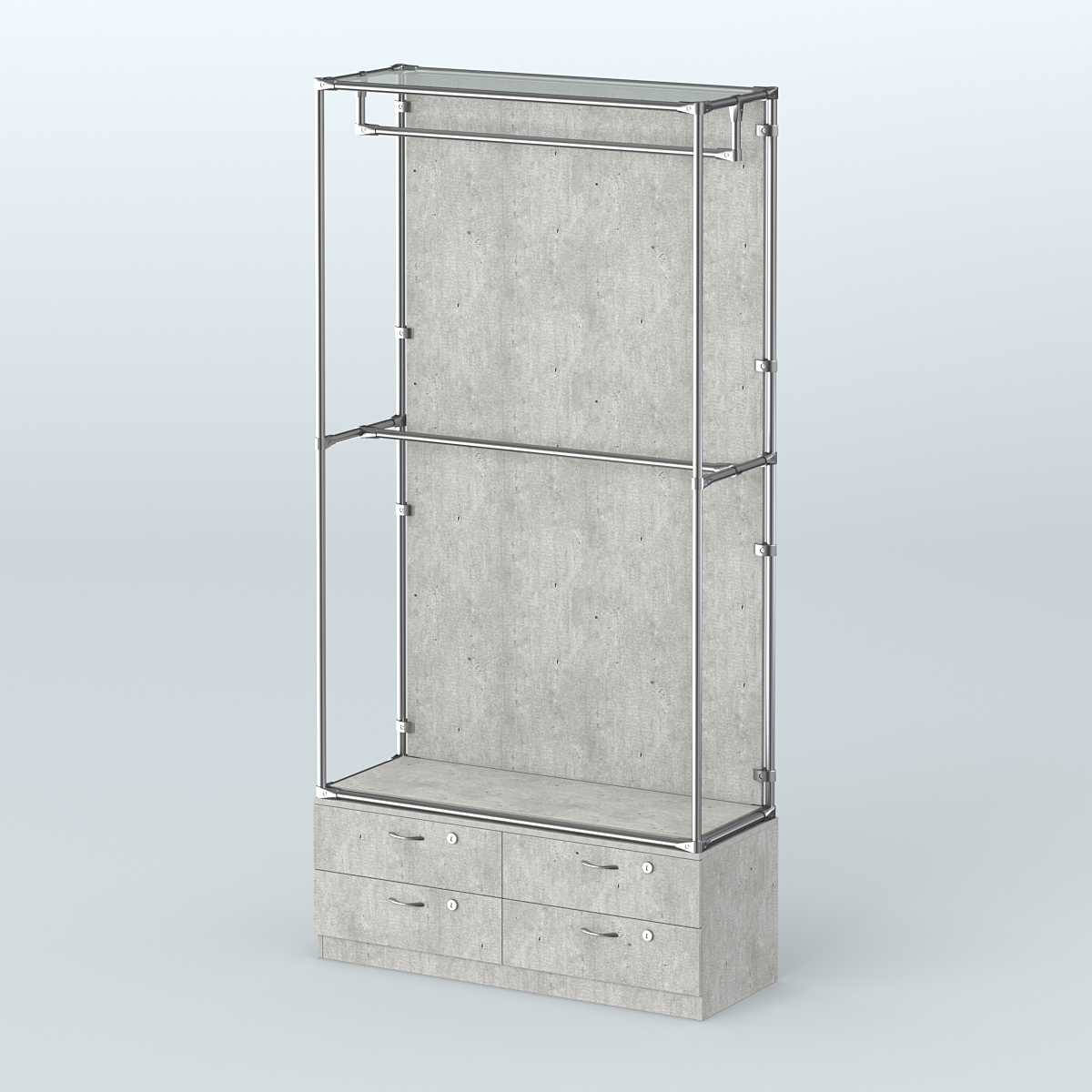 Торговая система ХРОМ (задняя стенка - ДСП) 1200 мм №1-2 с тумбой Т-14 и поручнями Метрополитан Грей