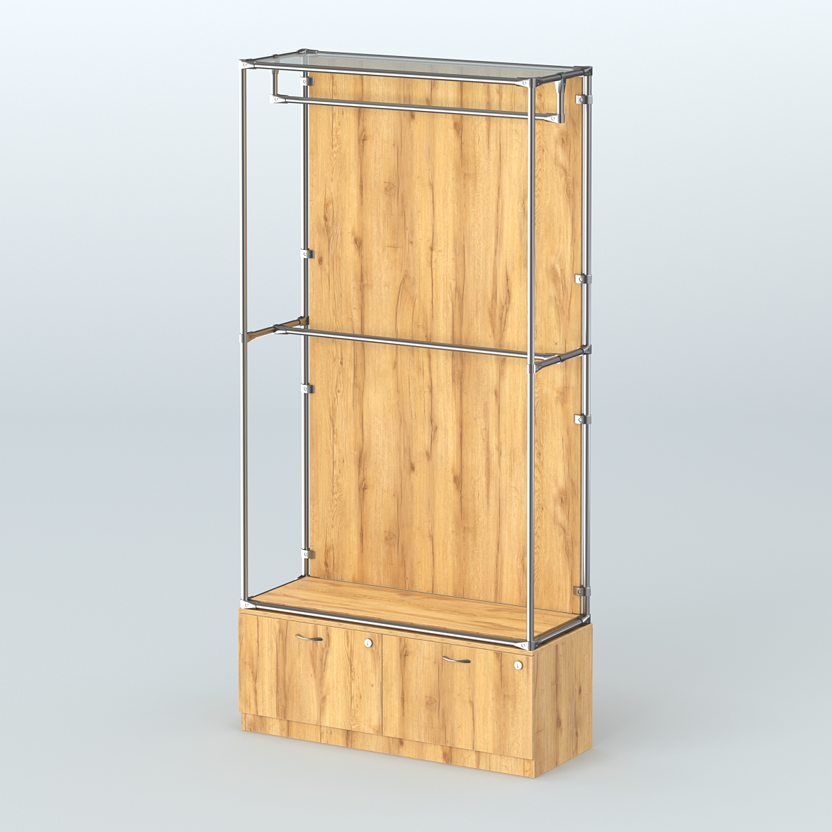 Торговая система ХРОМ (задняя стенка - ДСП) 1200 мм №1-3 с тумбой Т-15 и поручнями Дуб Золотистый