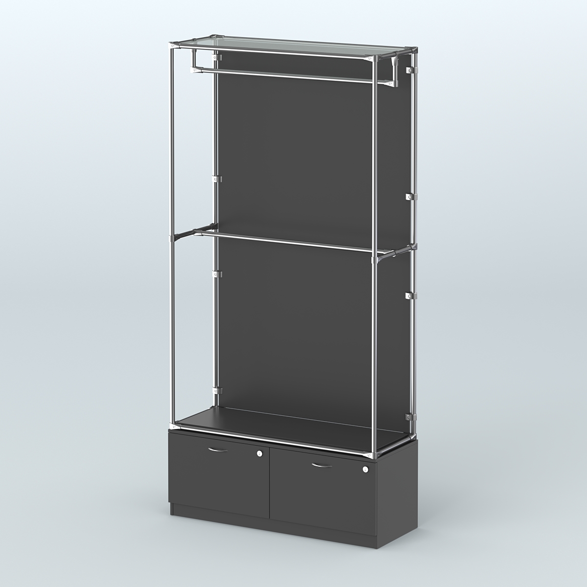 Торговая система ХРОМ (задняя стенка - ДСП) 1200 мм №1-3 с тумбой Т-15 и поручнями Черный