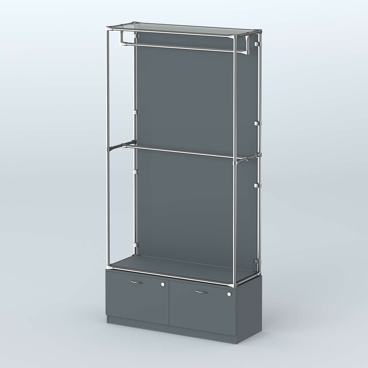 Торговая система ХРОМ (задняя стенка - ДСП) 1200 мм №1-3 с тумбой Т-15 и поручнями Темно-Серый