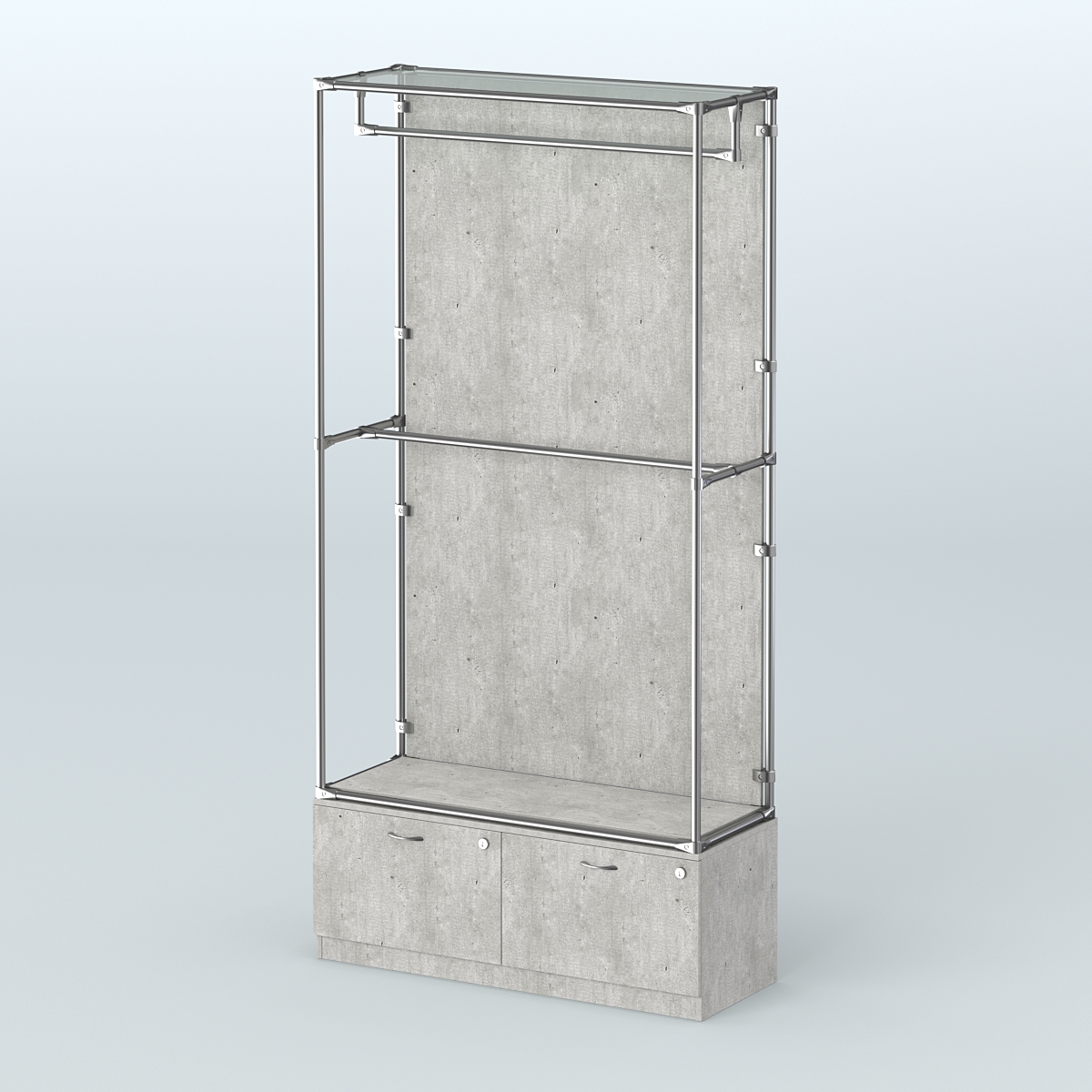 Торговая система ХРОМ (задняя стенка - ДСП) 1200 мм №1-3 с тумбой Т-15 и поручнями Метрополитан Грей