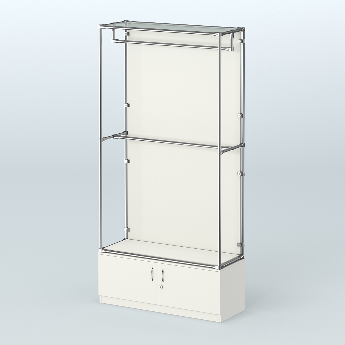 Торговая система ХРОМ (задняя стенка - ДСП) 1200 мм №1-4 с тумбой Т-21 и поручнями Белый