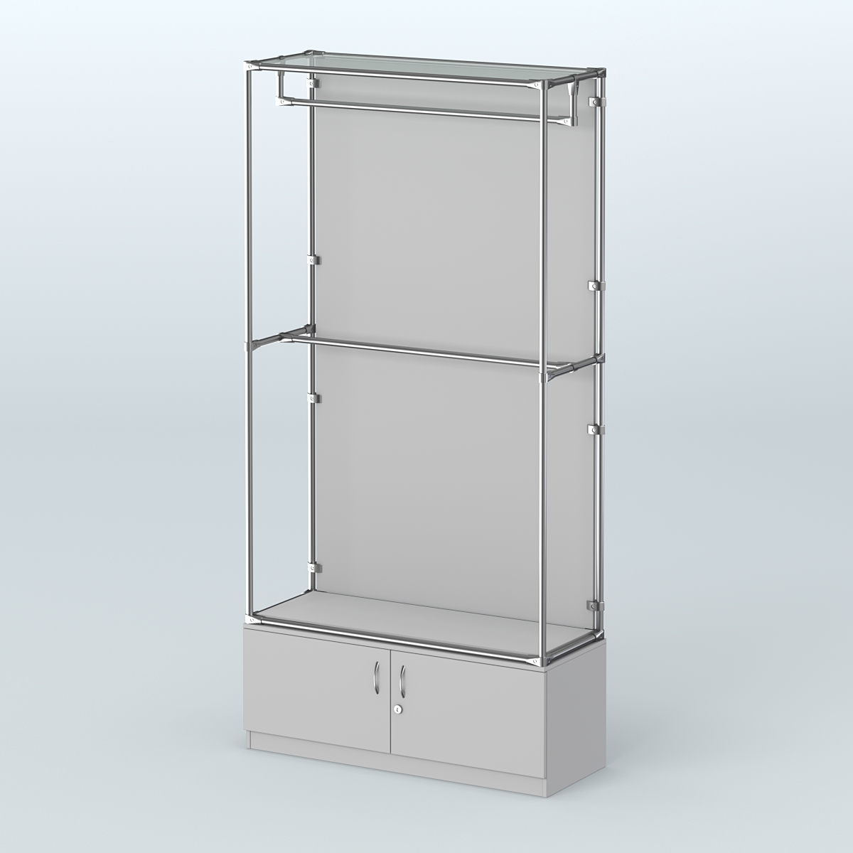 Торговая система ХРОМ (задняя стенка - ДСП) 1200 мм №1-4 с тумбой Т-21 и поручнями Серый