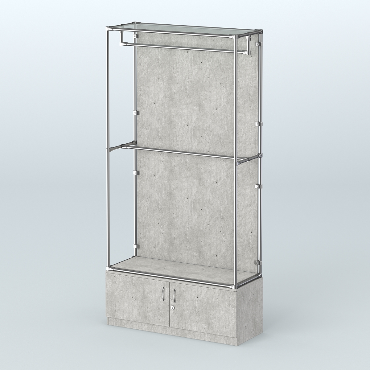 Торговая система ХРОМ (задняя стенка - ДСП) 1200 мм №1-4 с тумбой Т-21 и поручнями Метрополитан Грей