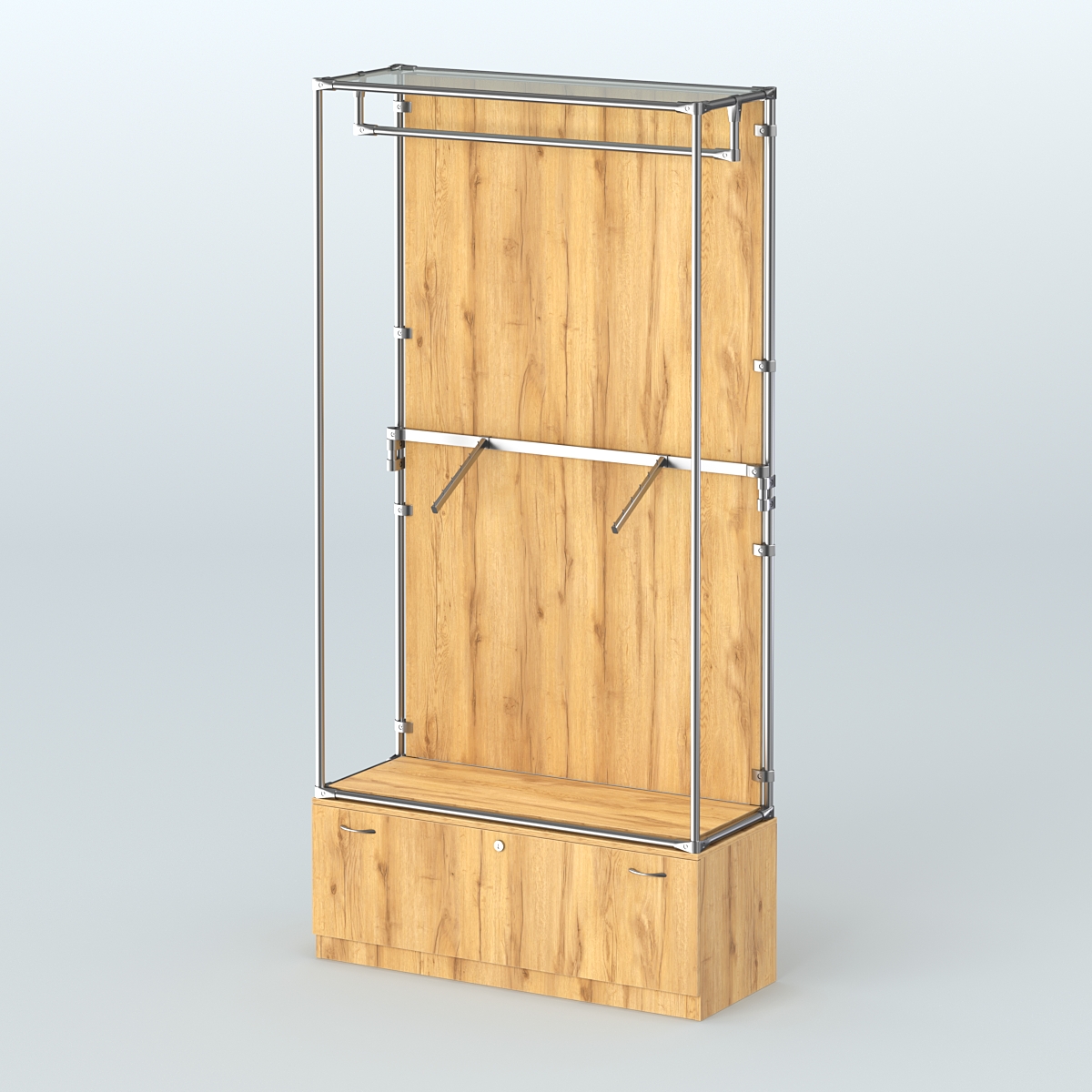 Торговая система ХРОМ (задняя стенка - ДСП) 1200 мм №2-1 с тумбой Т-11 и поручнями Дуб Золотистый