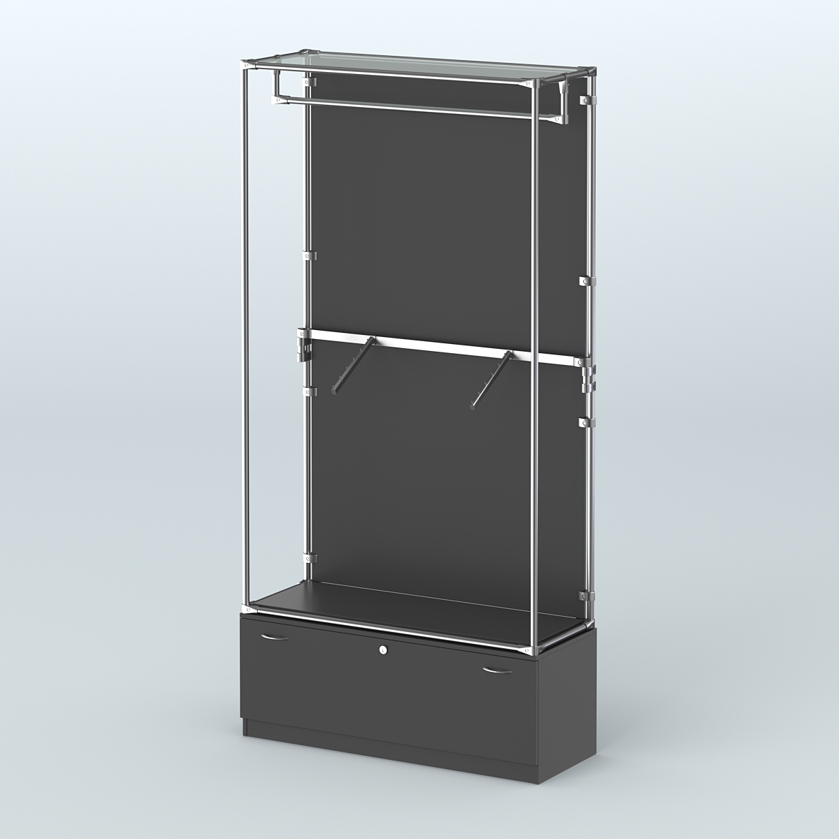Торговая система ХРОМ (задняя стенка - ДСП) 1200 мм №2-1 с тумбой Т-11 и поручнями Черный