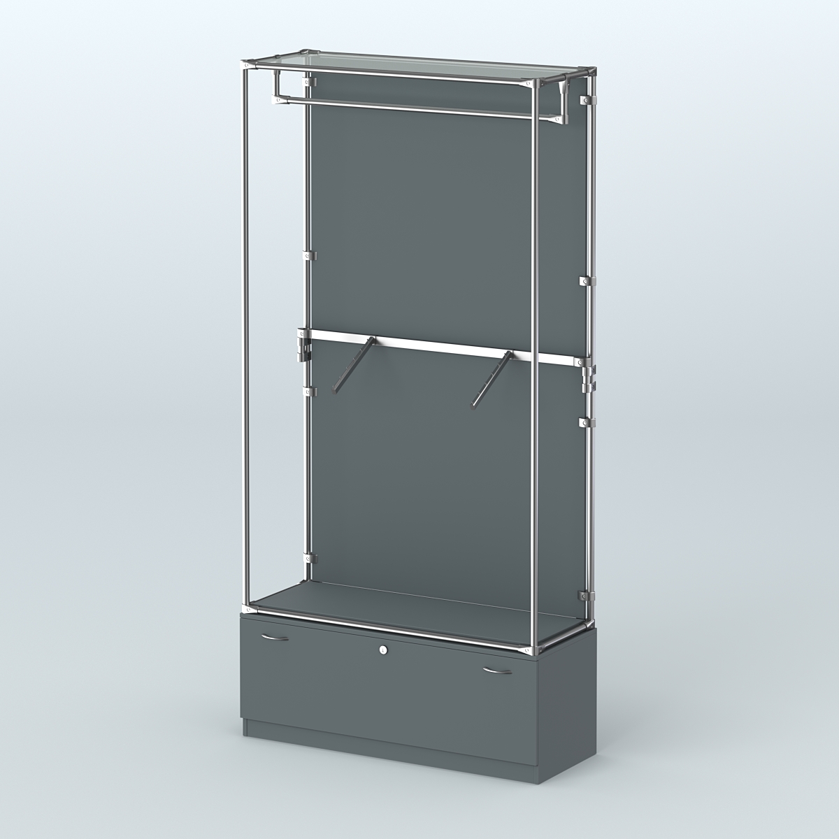 Торговая система ХРОМ (задняя стенка - ДСП) 1200 мм №2-1 с тумбой Т-11 и поручнями Темно-Серый