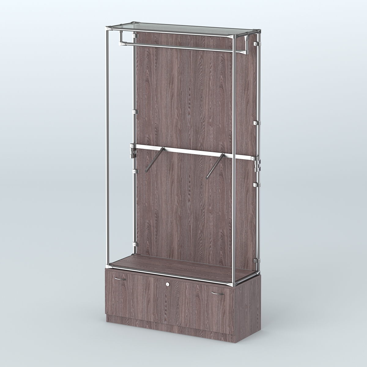 Торговая система ХРОМ (задняя стенка - ДСП) 1200 мм №2-1 с тумбой Т-11 и поручнями Ясень Анкор темный