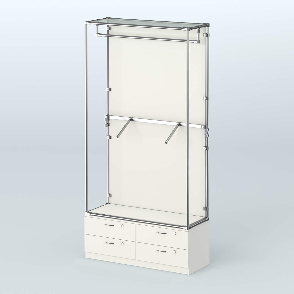 Торговая система ХРОМ (задняя стенка - ДСП) 1200 мм №2-2 с тумбой Т-14 и поручнями Белый