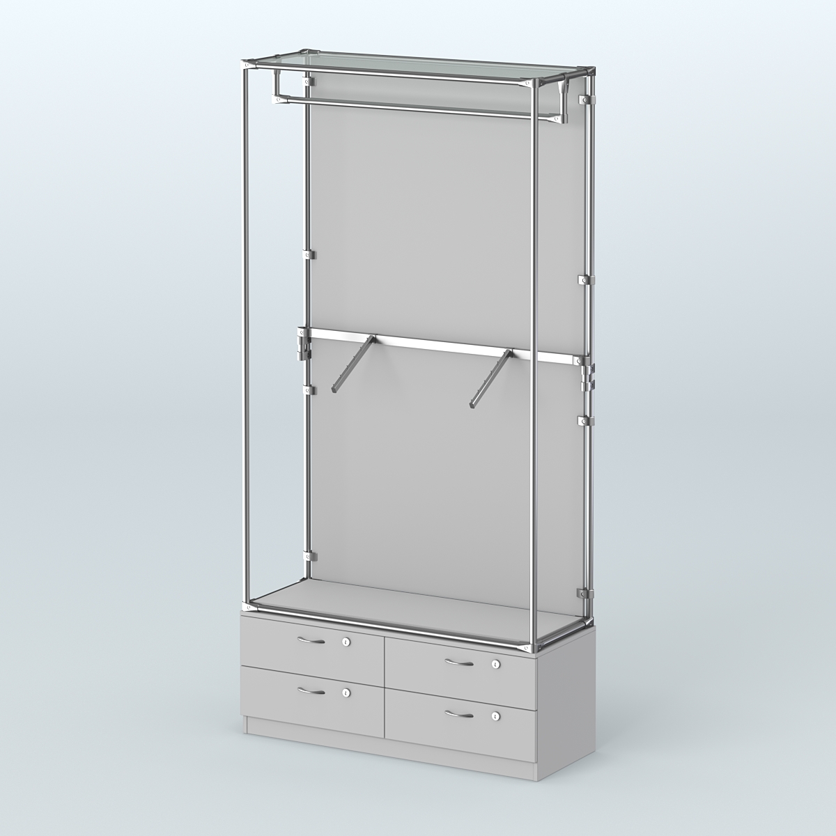 Торговая система ХРОМ (задняя стенка - ДСП) 1200 мм №2-2 с тумбой Т-14 и поручнями Серый