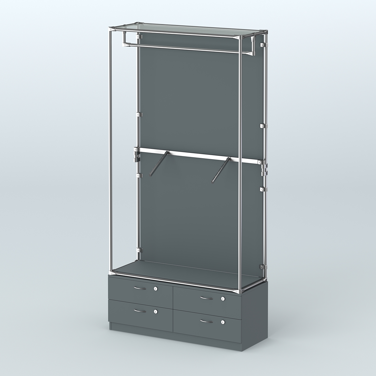Торговая система ХРОМ (задняя стенка - ДСП) 1200 мм №2-2 с тумбой Т-14 и поручнями Темно-Серый