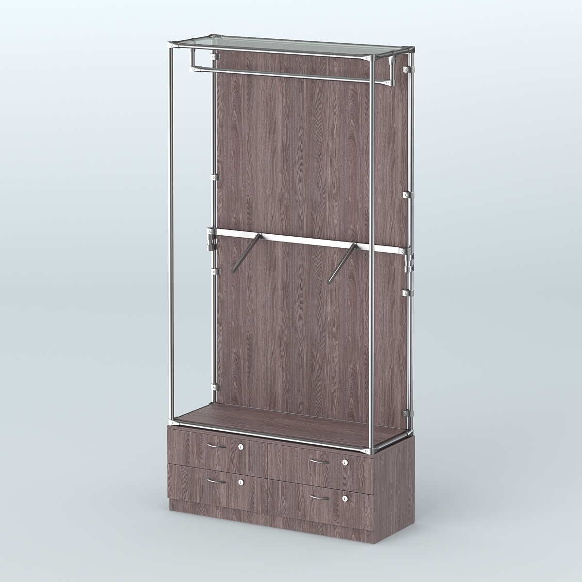 Торговая система ХРОМ (задняя стенка - ДСП) 1200 мм №2-2 с тумбой Т-14 и поручнями Ясень Анкор темный