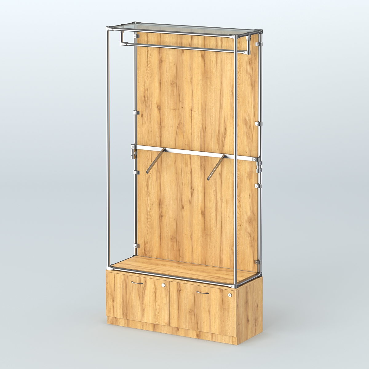 Торговая система ХРОМ (задняя стенка - ДСП) 1200 мм №2-3 с тумбой Т-15 и поручнями Дуб Золотистый