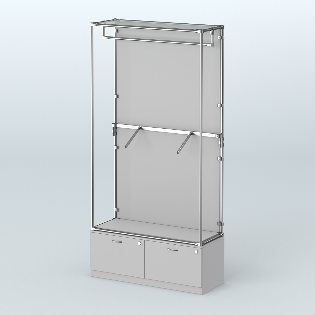 Торговая система ХРОМ (задняя стенка - ДСП) 1200 мм №2-3 с тумбой Т-15 и поручнями Серый