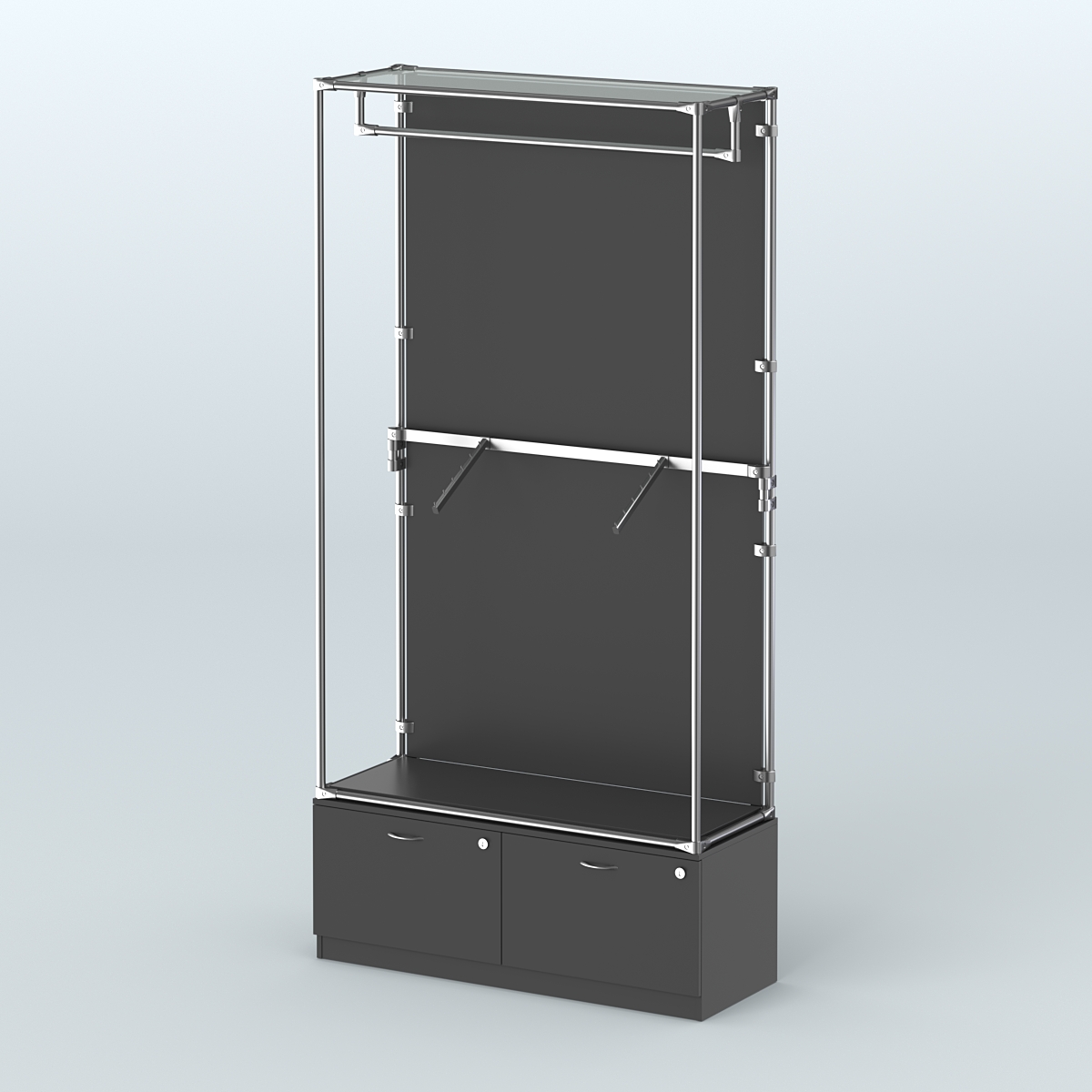 Торговая система ХРОМ (задняя стенка - ДСП) 1200 мм №2-3 с тумбой Т-15 и поручнями Черный
