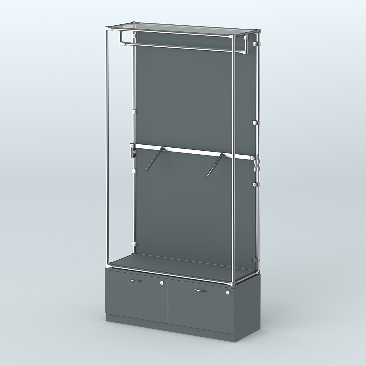 Торговая система ХРОМ (задняя стенка - ДСП) 1200 мм №2-3 с тумбой Т-15 и поручнями Темно-Серый