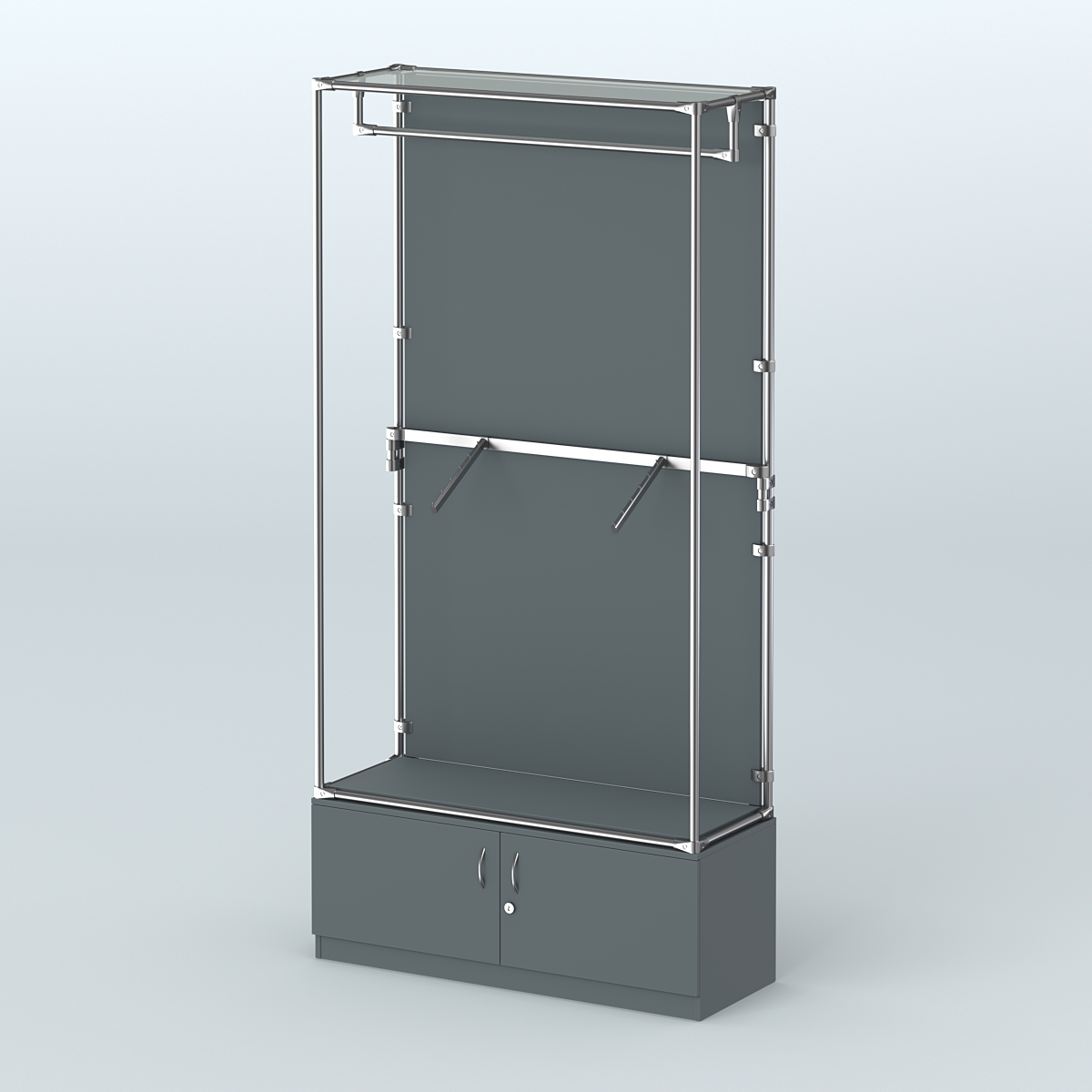 Торговая система ХРОМ (задняя стенка - ДСП) 1200 мм №2-4 с тумбой Т-21 и поручнями Темно-Серый
