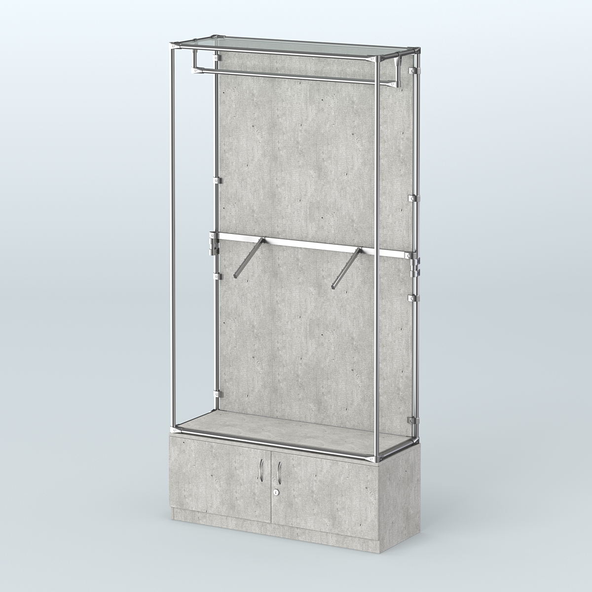 Торговая система ХРОМ (задняя стенка - ДСП) 1200 мм №2-4 с тумбой Т-21 и поручнями Метрополитан Грей