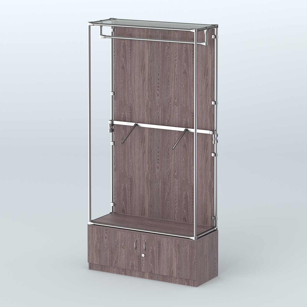 Торговая система ХРОМ (задняя стенка - ДСП) 1200 мм №2-4 с тумбой Т-21 и поручнями Ясень Анкор темный