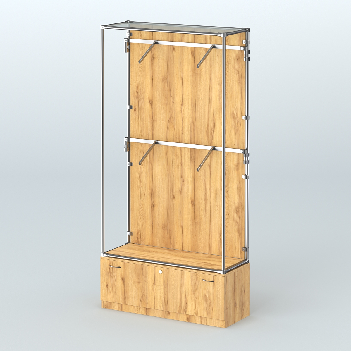 Торговая система ХРОМ (задняя стенка - ДСП) 1200 мм №3-1 с тумбой Т-11 и поручнями Дуб Золотистый