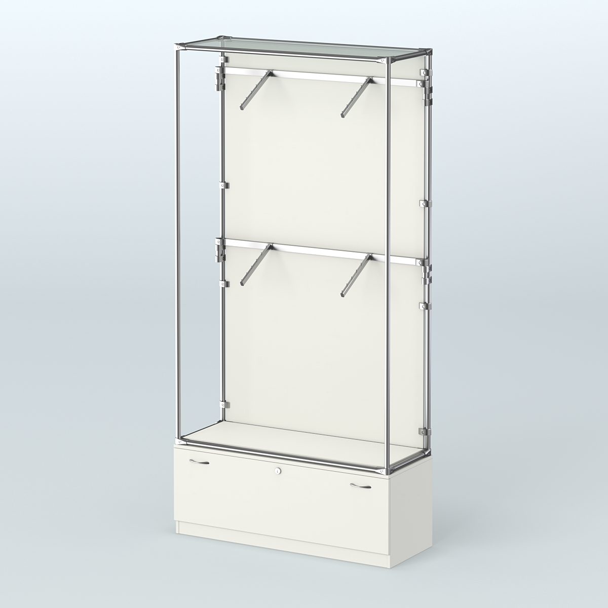 Торговая система ХРОМ (задняя стенка - ДСП) 1200 мм №3-1 с тумбой Т-11 и поручнями Белый