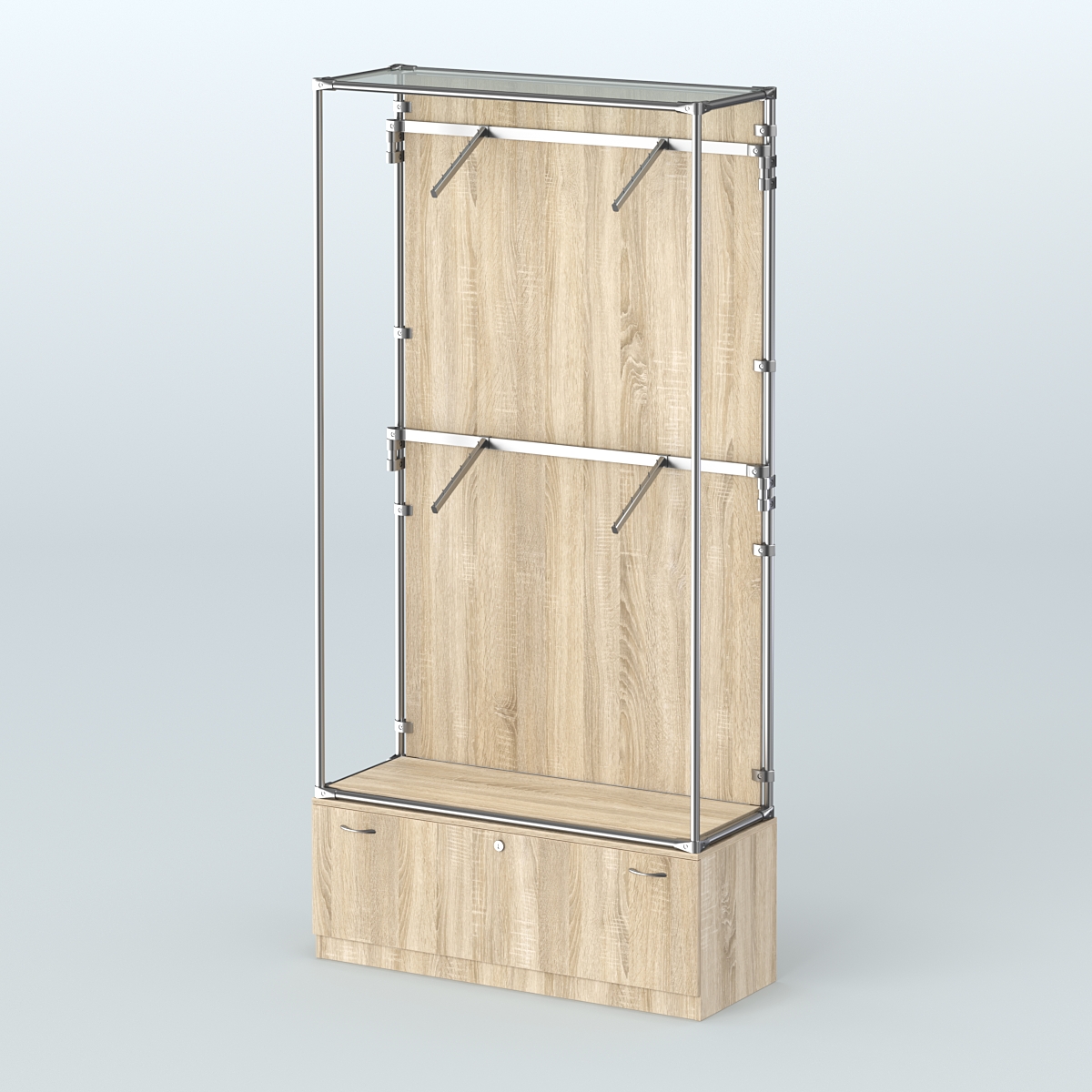 Торговая система ХРОМ (задняя стенка - ДСП) 1200 мм №3-1 с тумбой Т-11 и поручнями Дуб Сонома