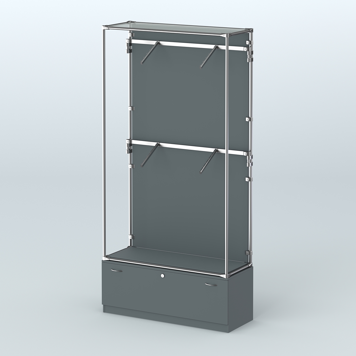 Торговая система ХРОМ (задняя стенка - ДСП) 1200 мм №3-1 с тумбой Т-11 и поручнями Темно-Серый