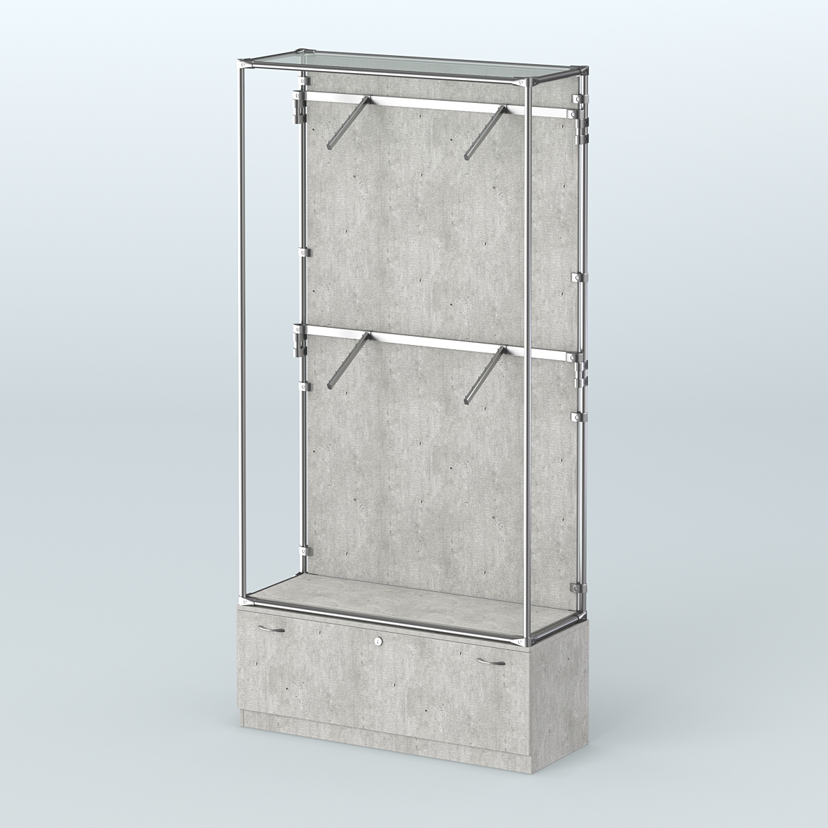 Торговая система ХРОМ (задняя стенка - ДСП) 1200 мм №3-1 с тумбой Т-11 и поручнями Метрополитан Грей