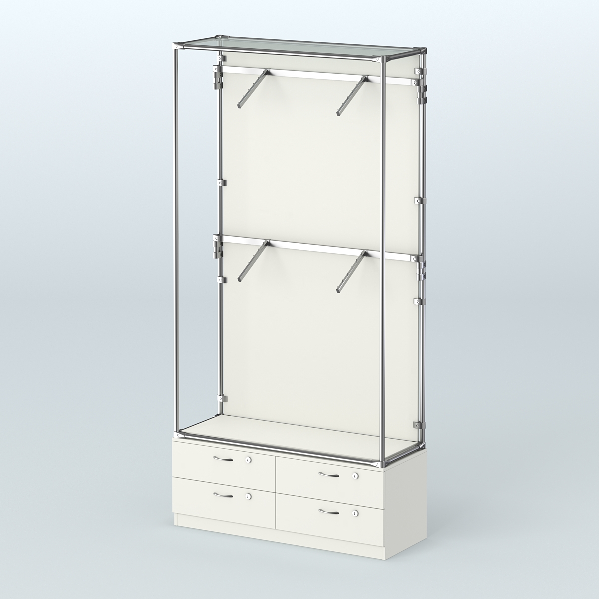 Торговая система ХРОМ (задняя стенка - ДСП) 1200 мм №3-2 с тумбой Т-14 и поручнями Белый