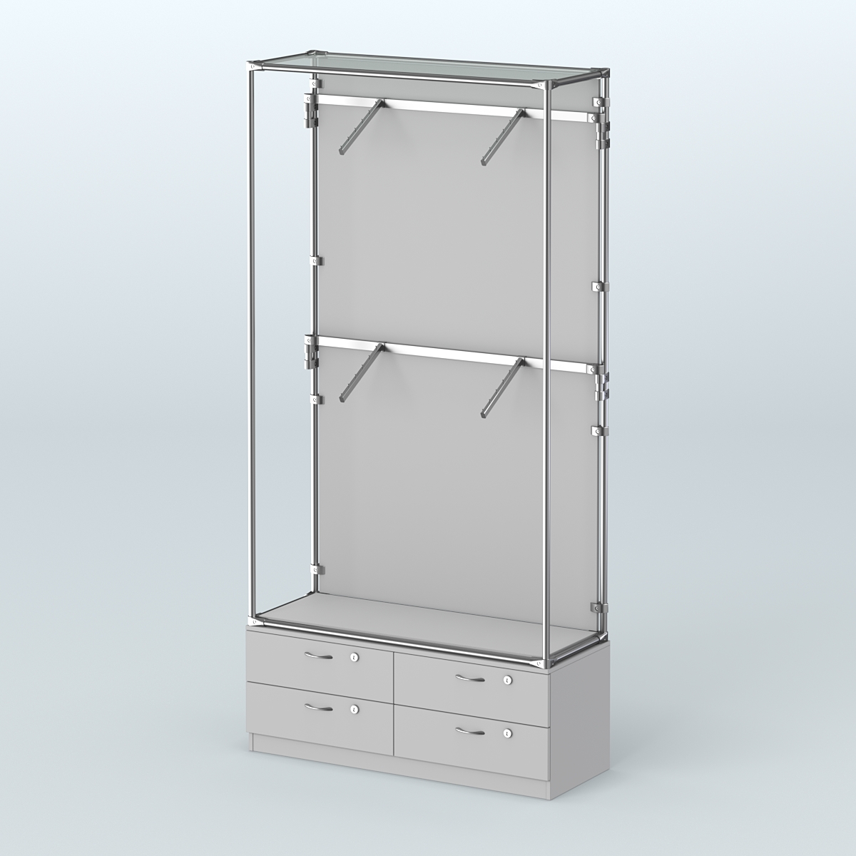 Торговая система ХРОМ (задняя стенка - ДСП) 1200 мм №3-2 с тумбой Т-14 и поручнями Серый